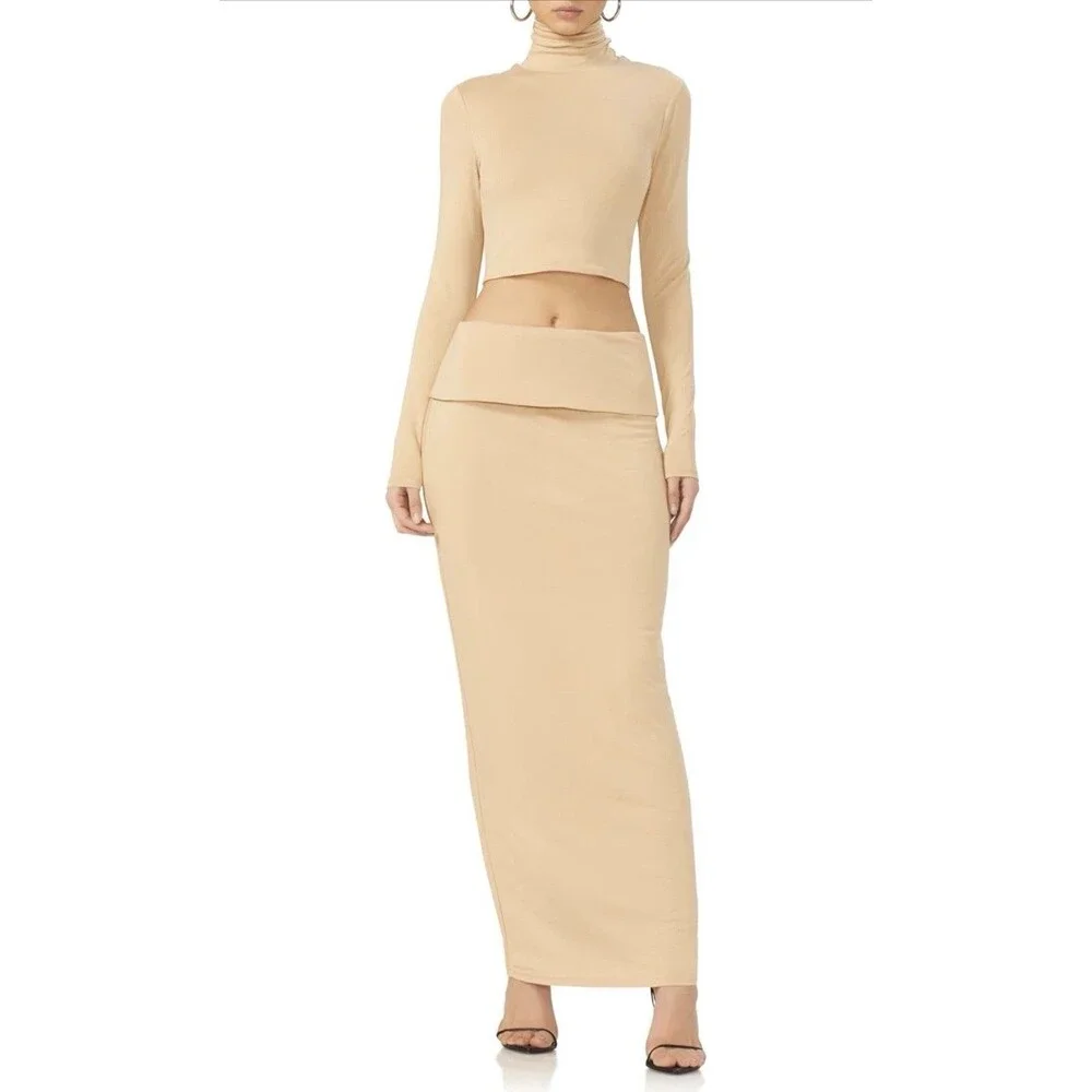 AFRM Women's Esin Soft Foldover High Waist Long Maxi Skirt